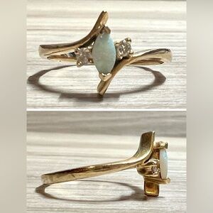 Antique Designer Signed 14KP Yellow Gold Opal & Diamond Ring, Size 6, 1.93g